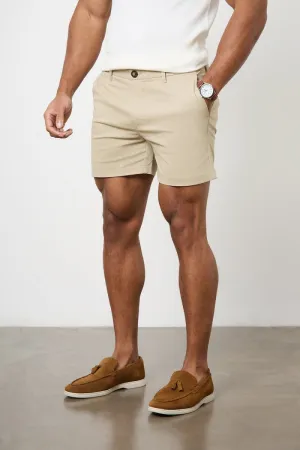 Muscle Fit Chino Shorts - Shorter Length in Stone