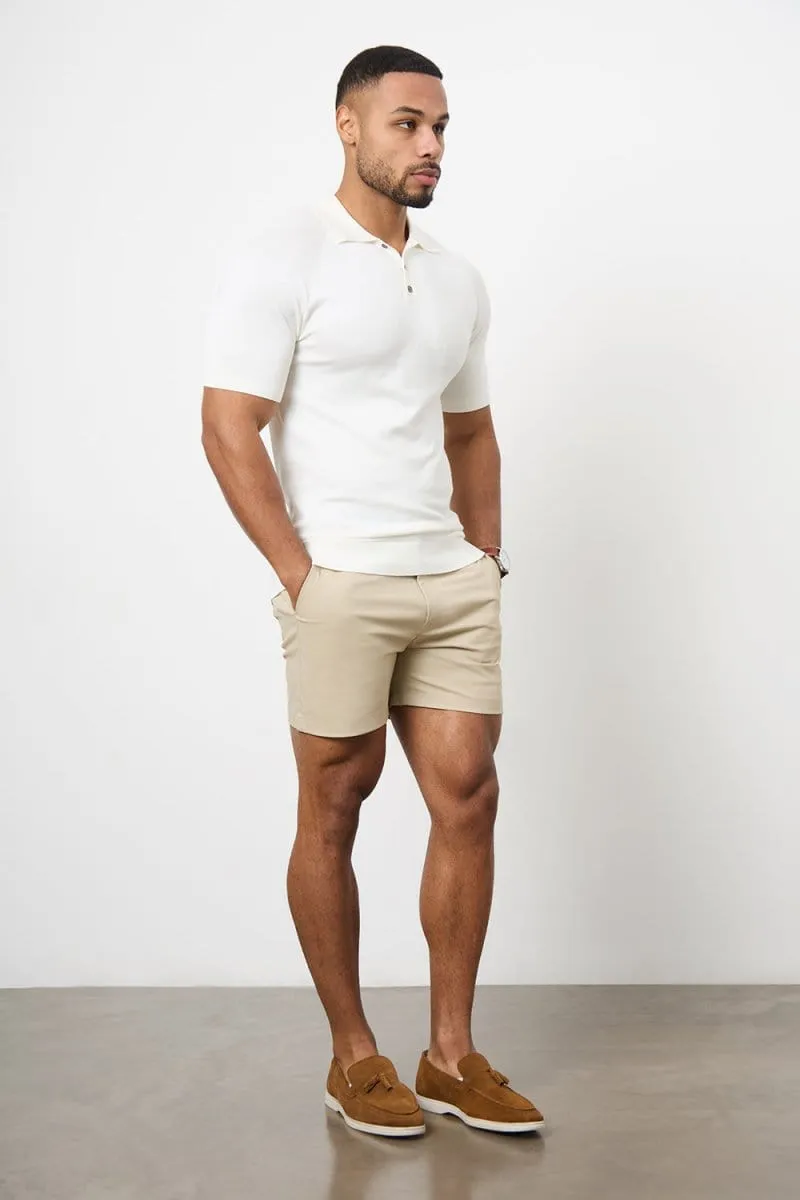 Muscle Fit Chino Shorts - Shorter Length in Stone