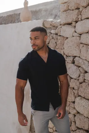 Muscle Fit Short Sleeve Viscose Shirt in Black