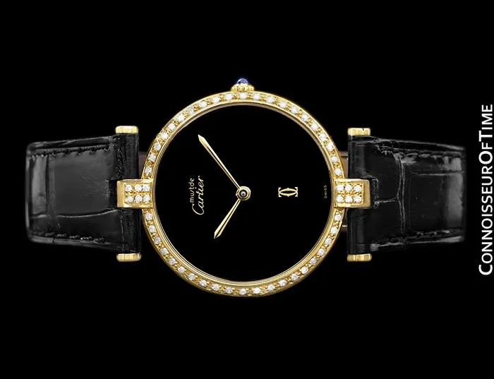 Must De Cartier Vendome Mens Midsize Unisex Vermeil Watch - 18K Gold Over Sterling Silver and Diamonds