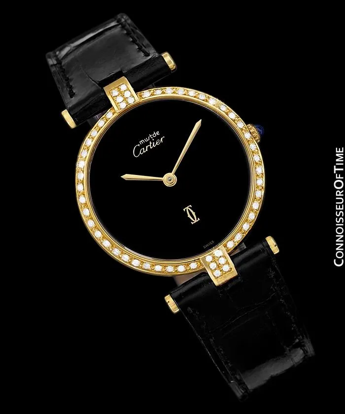 Must De Cartier Vendome Mens Midsize Unisex Vermeil Watch - 18K Gold Over Sterling Silver and Diamonds