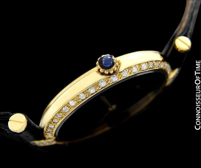 Must De Cartier Vendome Mens Midsize Unisex Vermeil Watch - 18K Gold Over Sterling Silver and Diamonds