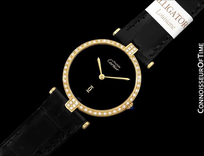 Must De Cartier Vendome Mens Midsize Unisex Vermeil Watch - 18K Gold Over Sterling Silver and Diamonds