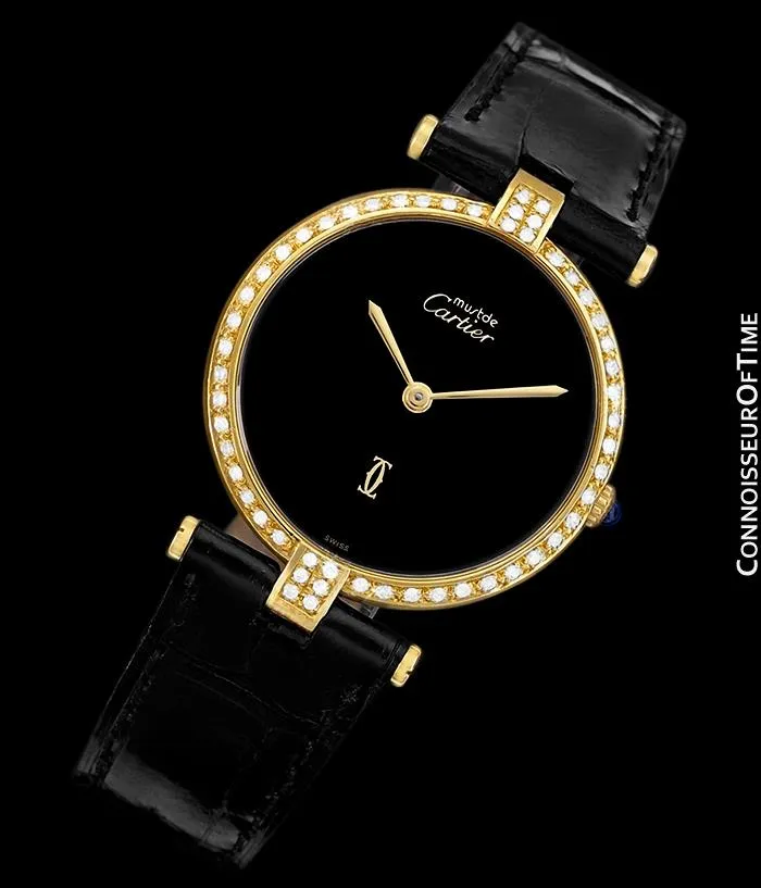 Must De Cartier Vendome Mens Midsize Unisex Vermeil Watch - 18K Gold Over Sterling Silver and Diamonds