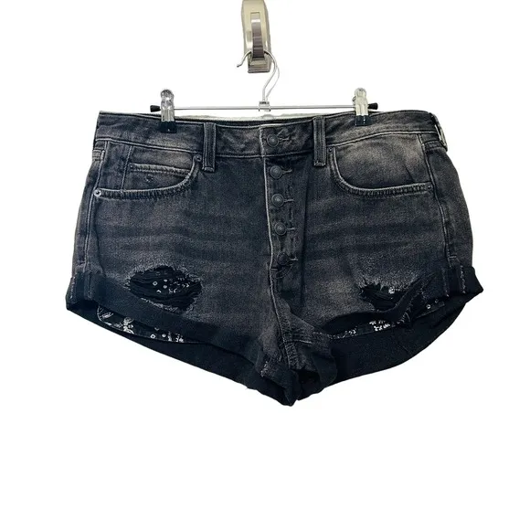 NEW Free People Romeo Rolled Cut Off Shorts Sz 31 Black Distressed Button Up
