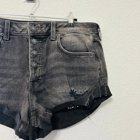 NEW Free People Romeo Rolled Cut Off Shorts Sz 31 Black Distressed Button Up