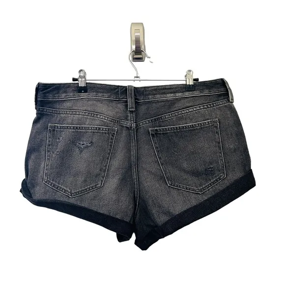 NEW Free People Romeo Rolled Cut Off Shorts Sz 31 Black Distressed Button Up