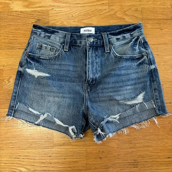NEW Pistola Kylee Relaxed High Rise Cuffed Preppy Western Boho Cutoff Shorts 25