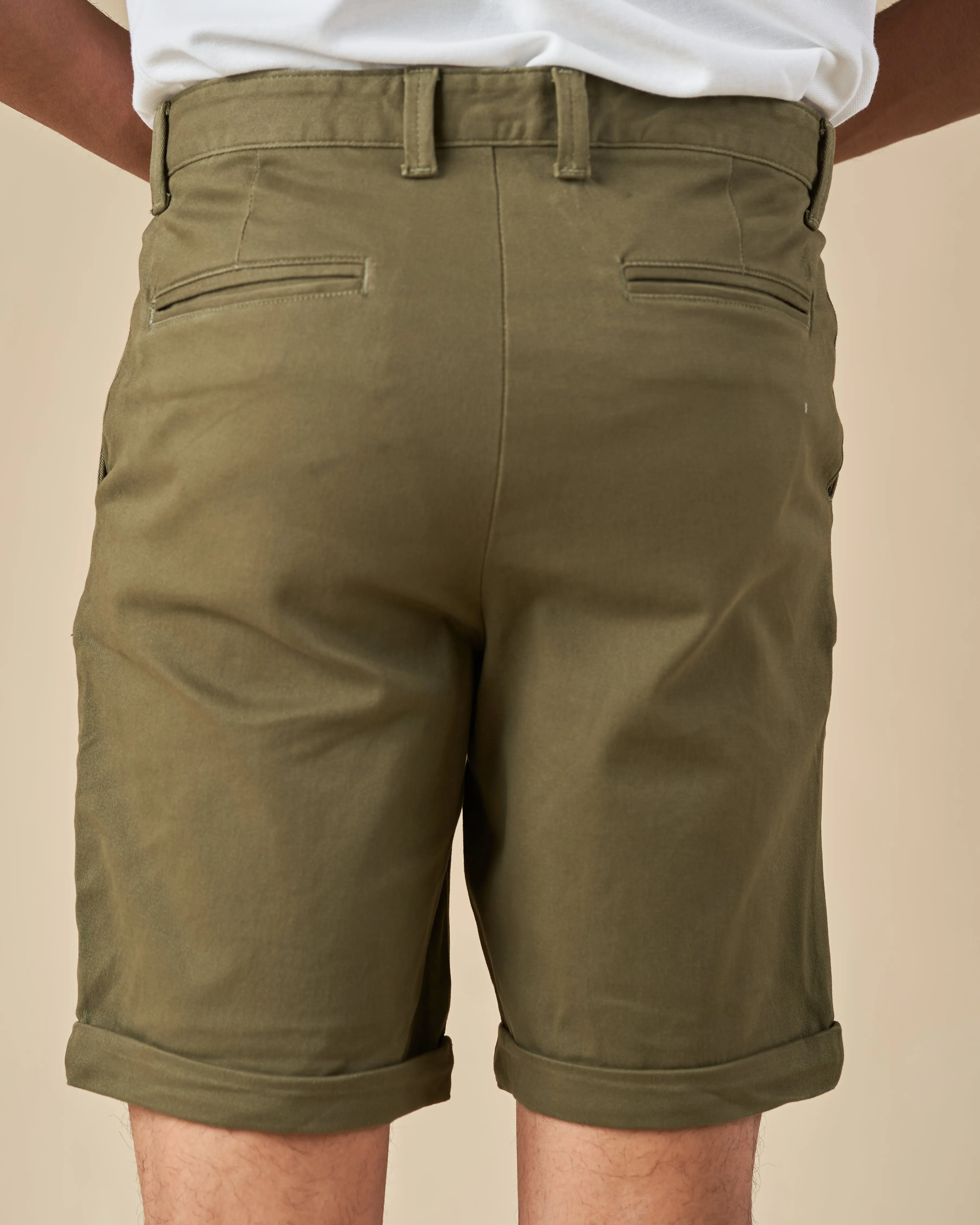 Olive Green Stretch Chino Shorts