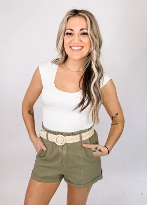 Olive Twill Shorts with Belt