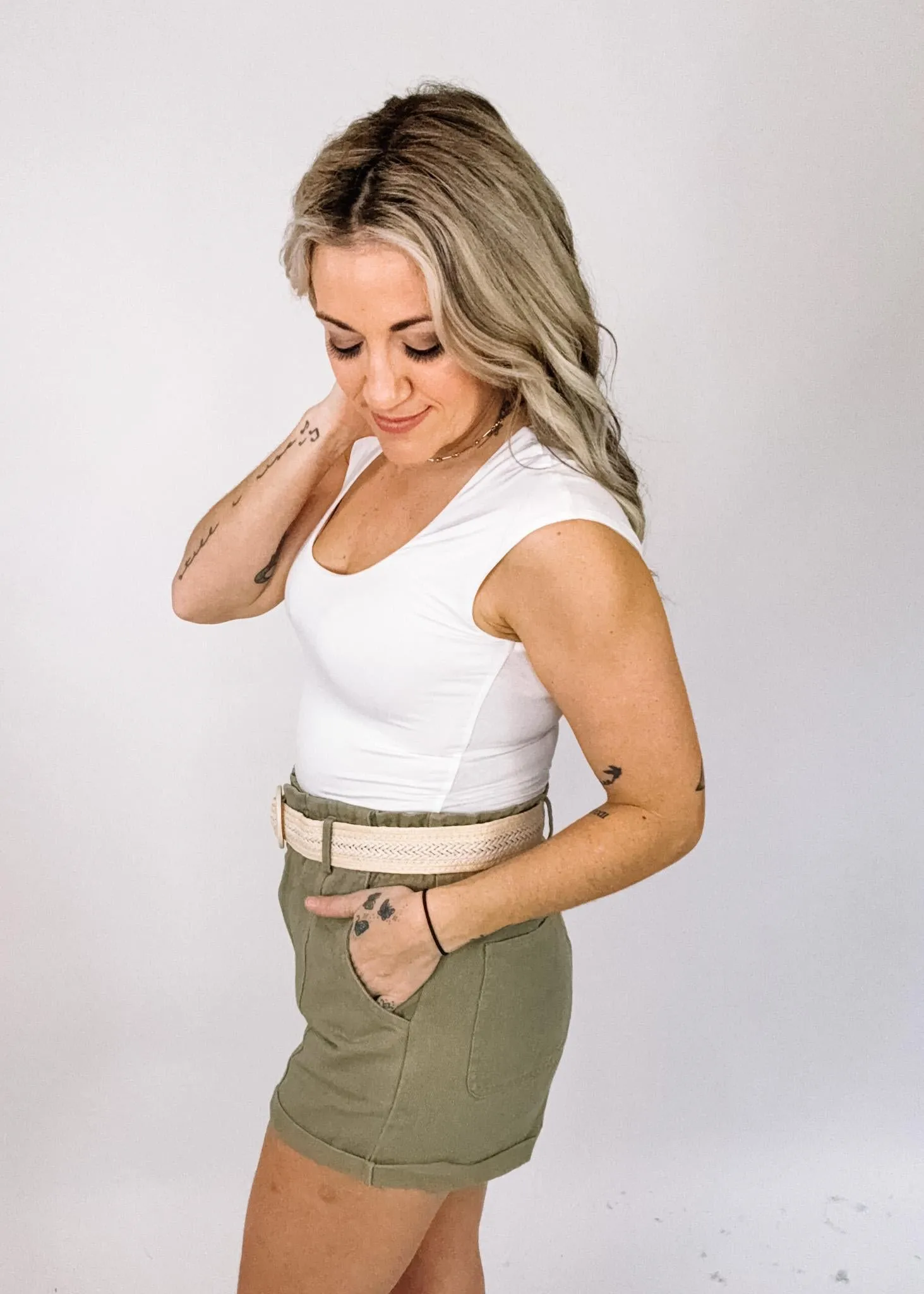 Olive Twill Shorts with Belt
