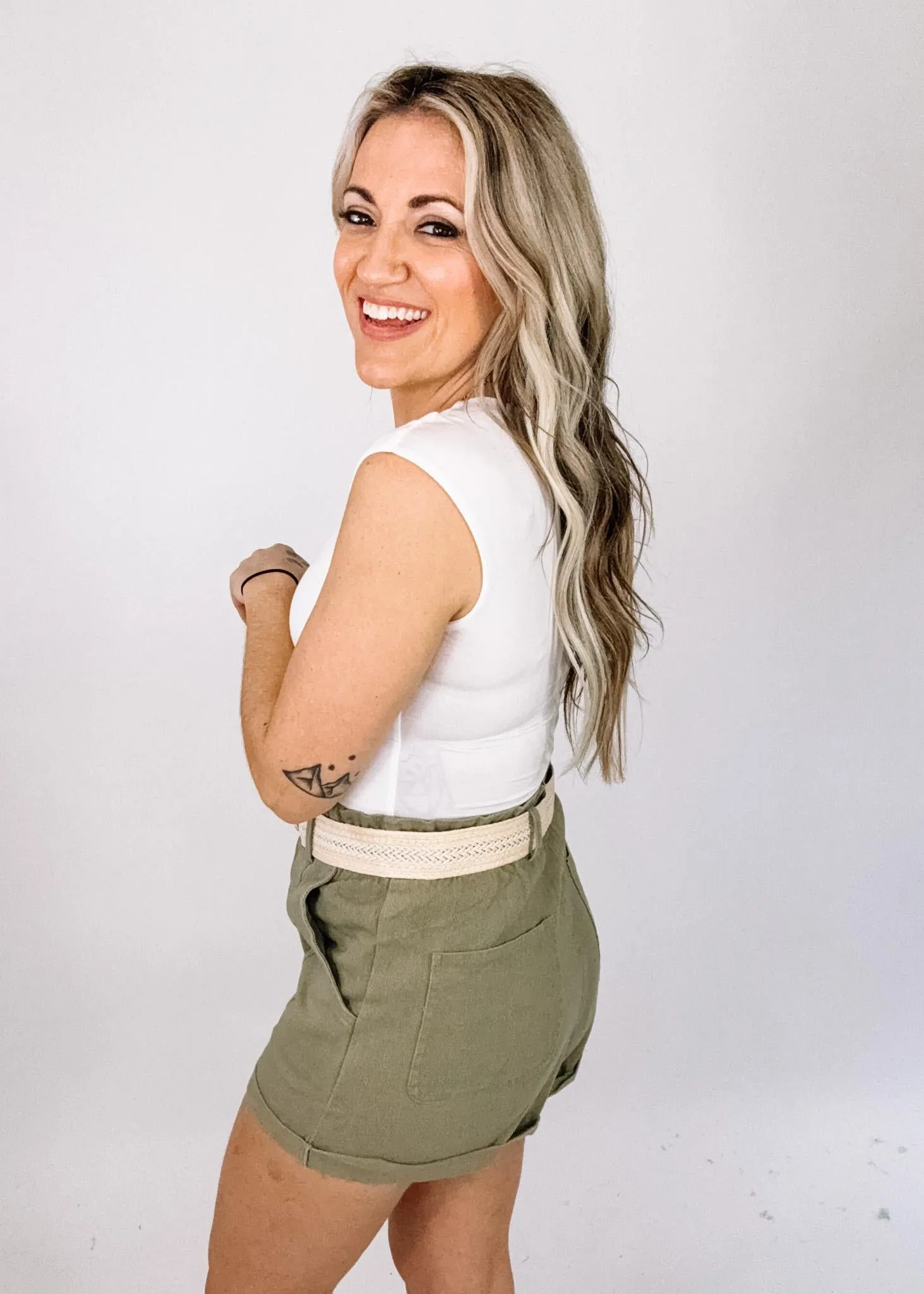 Olive Twill Shorts with Belt