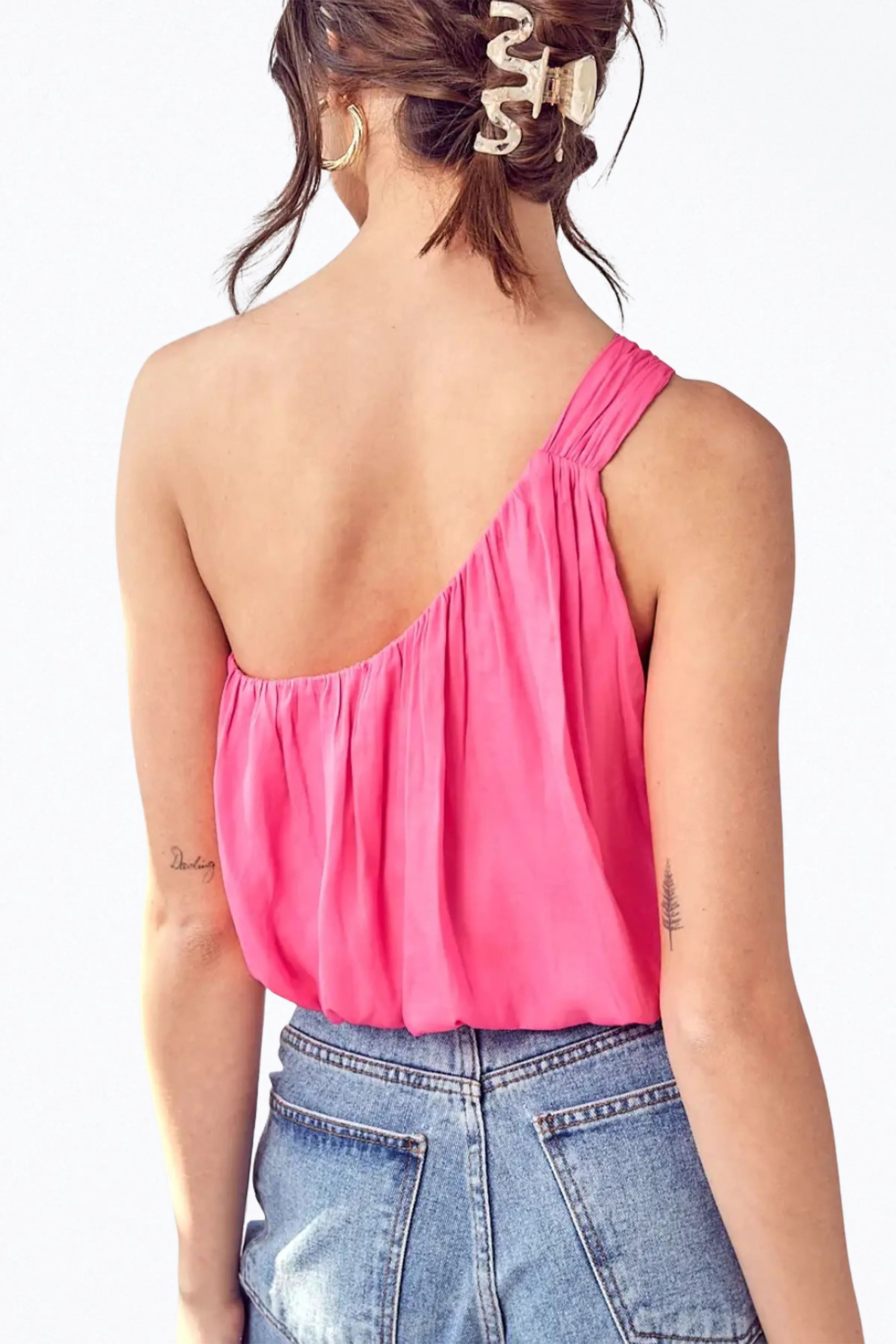 ONE-SHOULDER DRAPED SATIN TOP