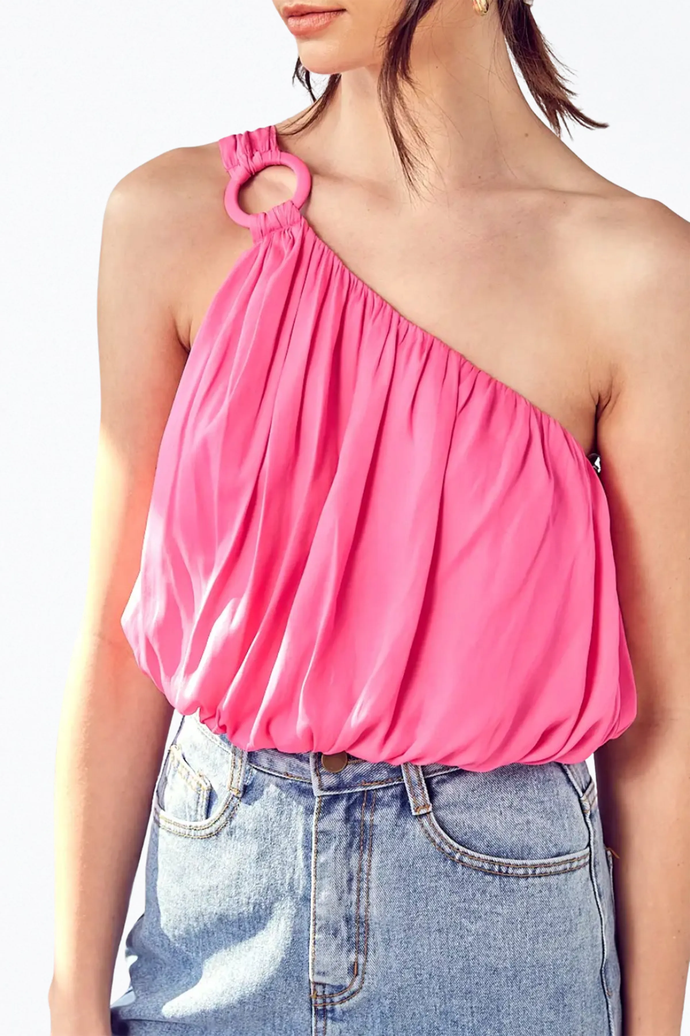 ONE-SHOULDER DRAPED SATIN TOP