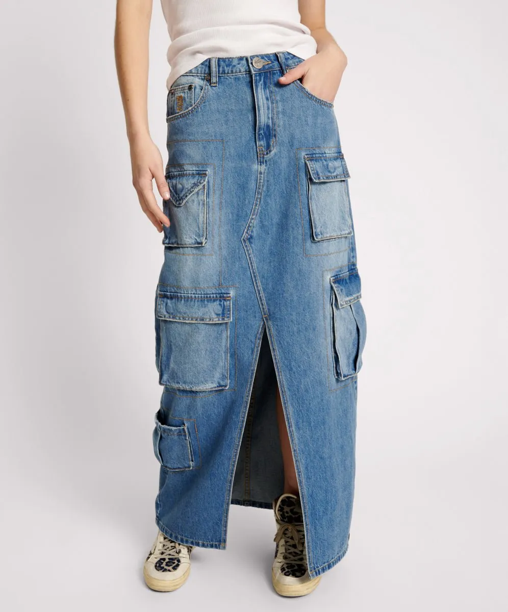 Pacifica 90's Cargo Pocket Column Denim Skirt