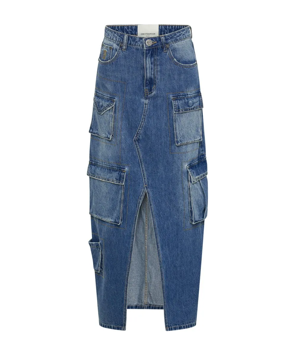 Pacifica 90's Cargo Pocket Column Denim Skirt