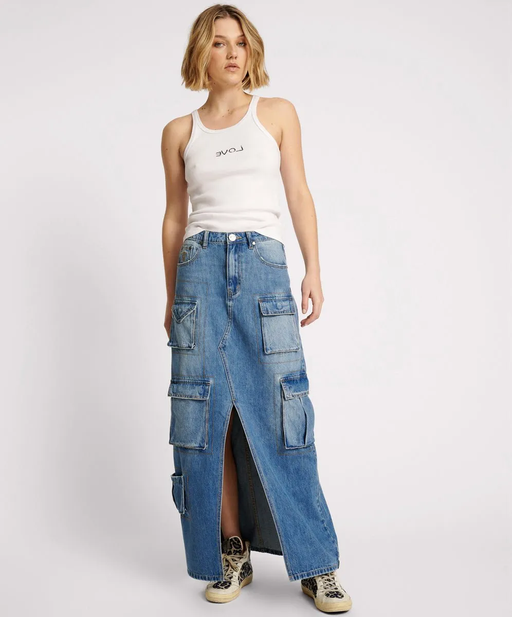 Pacifica 90's Cargo Pocket Column Denim Skirt