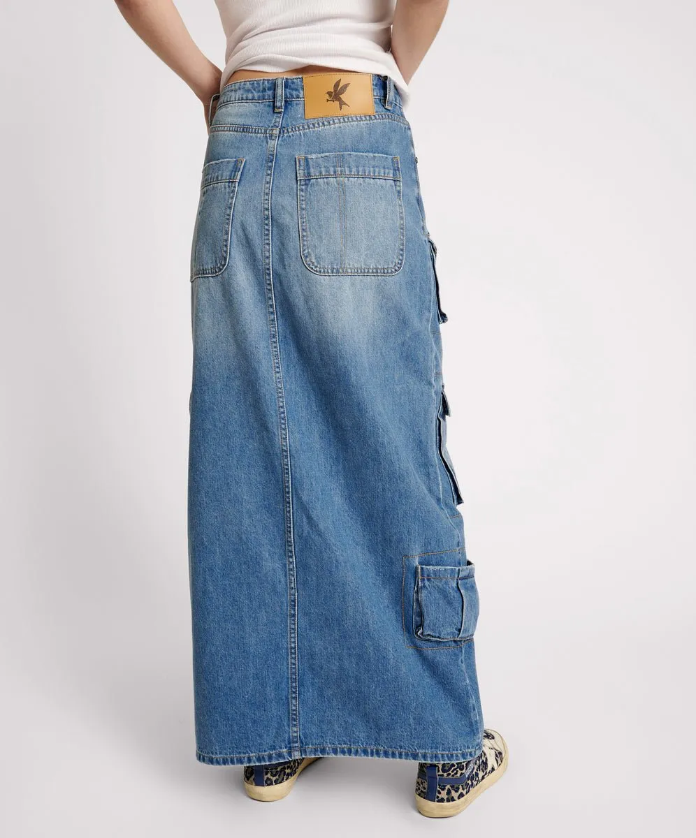 Pacifica 90's Cargo Pocket Column Denim Skirt