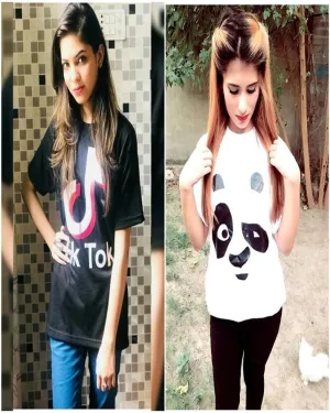 Pack Of 2-Black and White TiktokPanda Face T-Shirts For