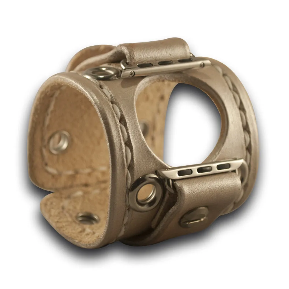 Pearl Apple iWatch Leather Cuff Watch Band with Eyelets & Stitching