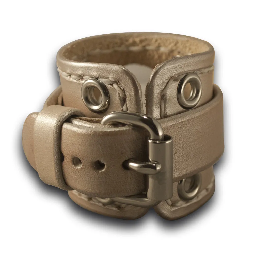 Pearl Apple iWatch Leather Cuff Watch Band with Eyelets & Stitching