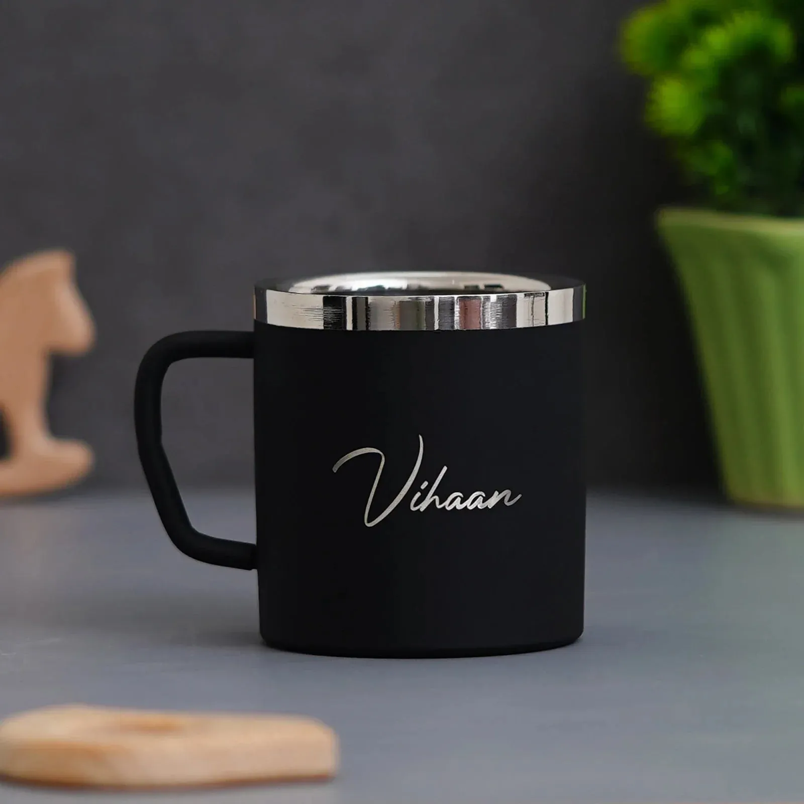 Personalised Voilet Classic Smart Bottle (1 Litre), Stainless Steel Mug & All in One Men's Combo (4 pcs) - Tan
