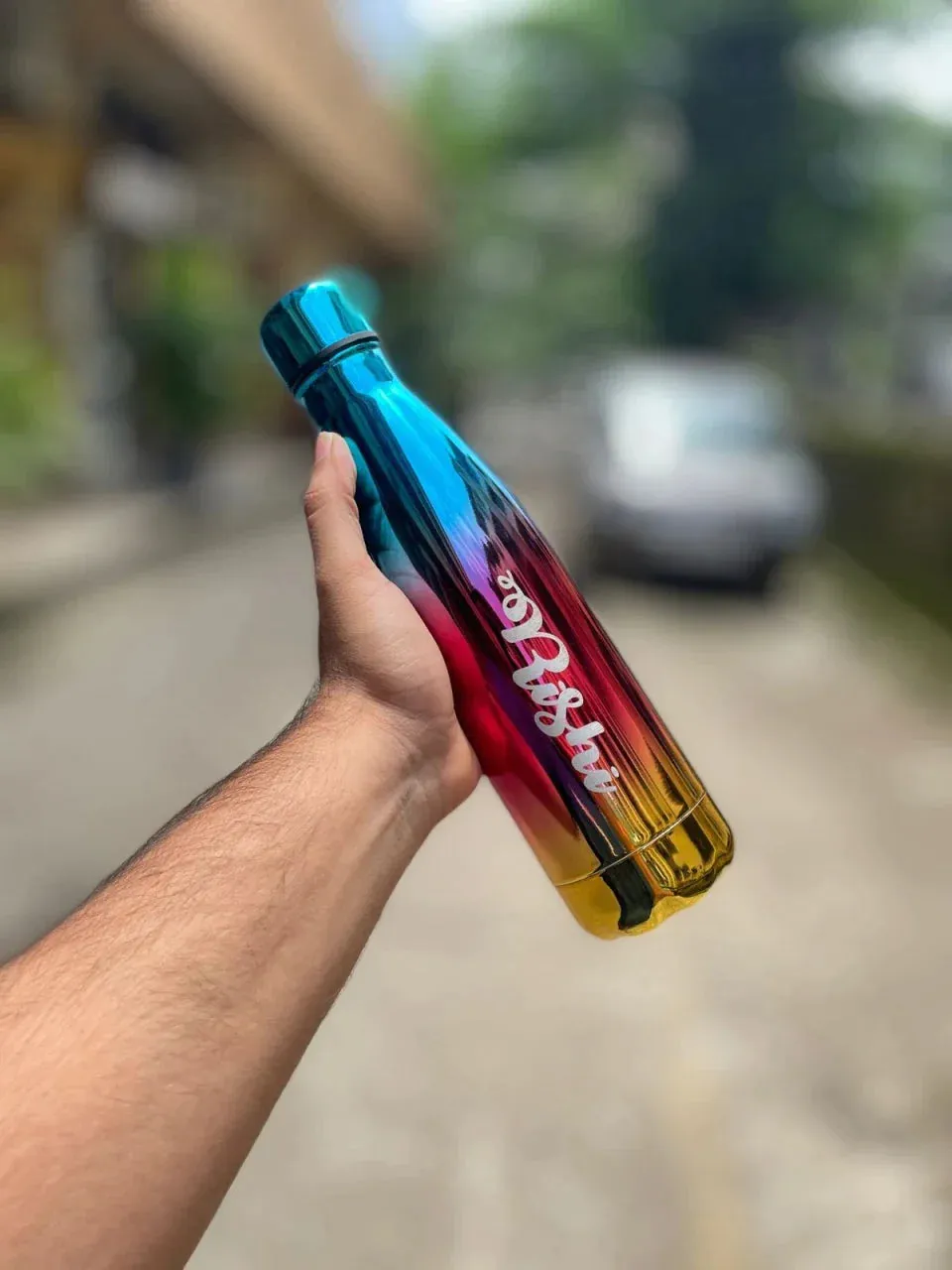 Personalized All in One Men's Combo (4 pcs) & Customized Rainbow Stainless Steel Water Bottles - Black