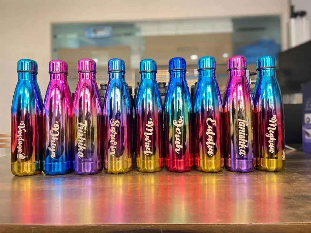 Personalized All in One Men's Combo (4 pcs) & Customized Rainbow Stainless Steel Water Bottles - Black