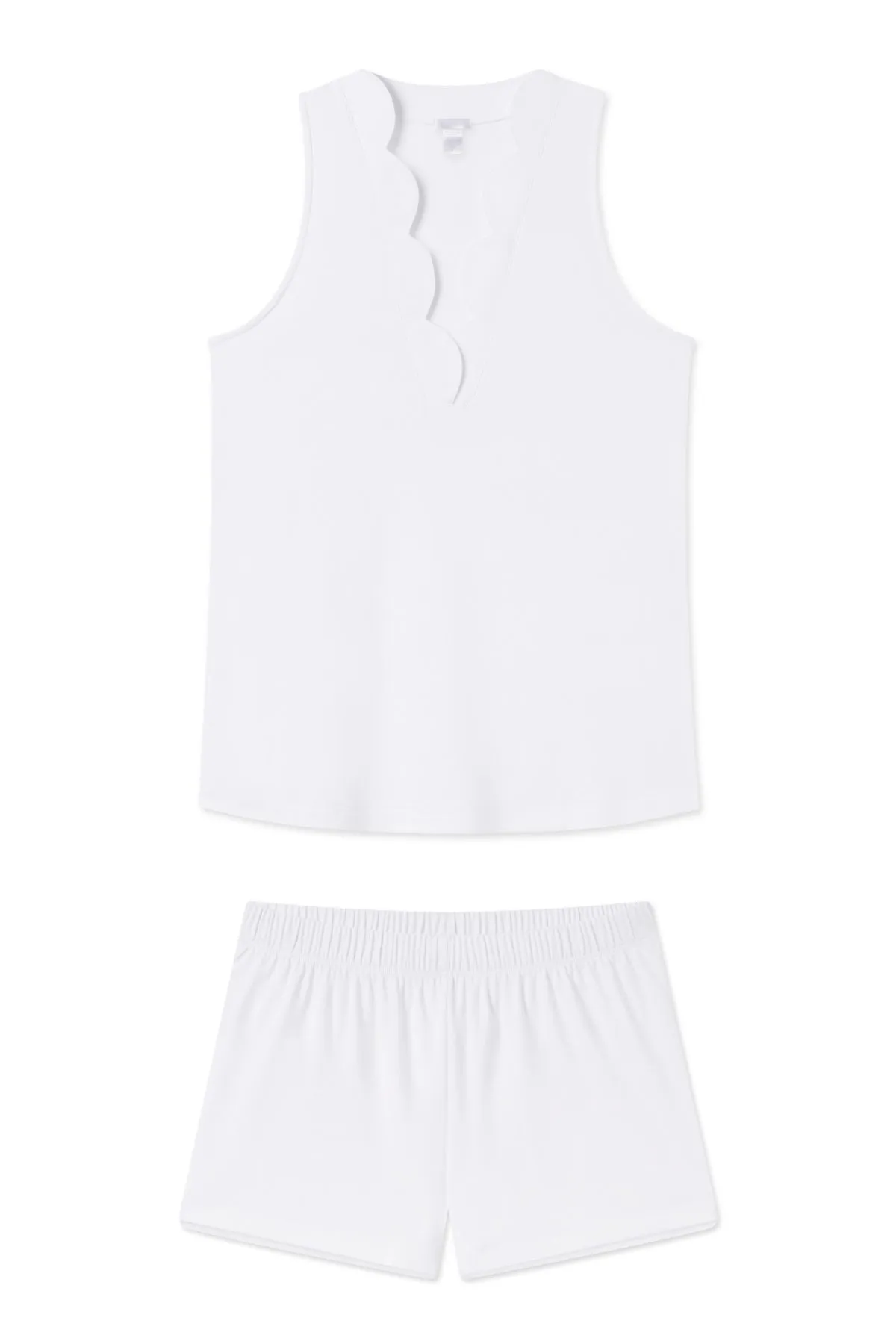 Pima Scallop Shorts Set in White