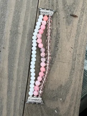 Pink and White Crystal Beaded Stretch Smart Watch Band