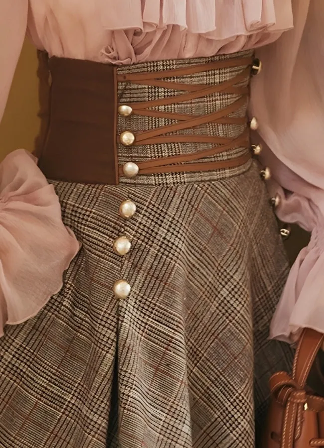 Plaid Long Steampunk Skirt