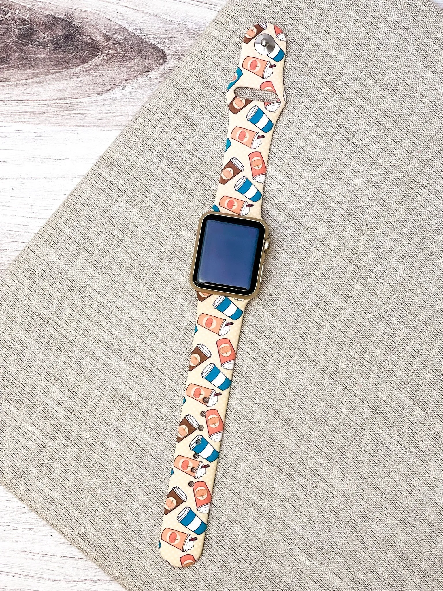 Pumpkin Latte Printed Silicone Smart Watch Band - Orange