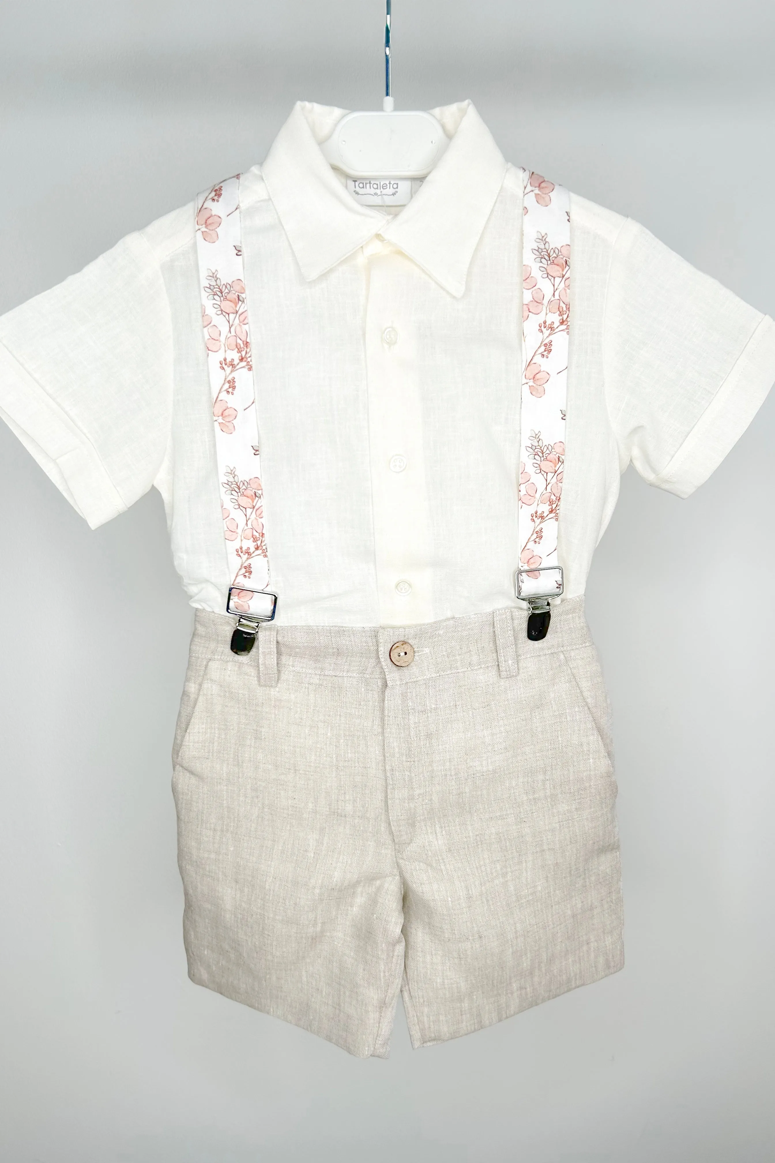 "Hudson" Shirt, Beige Shorts & Floral Braces