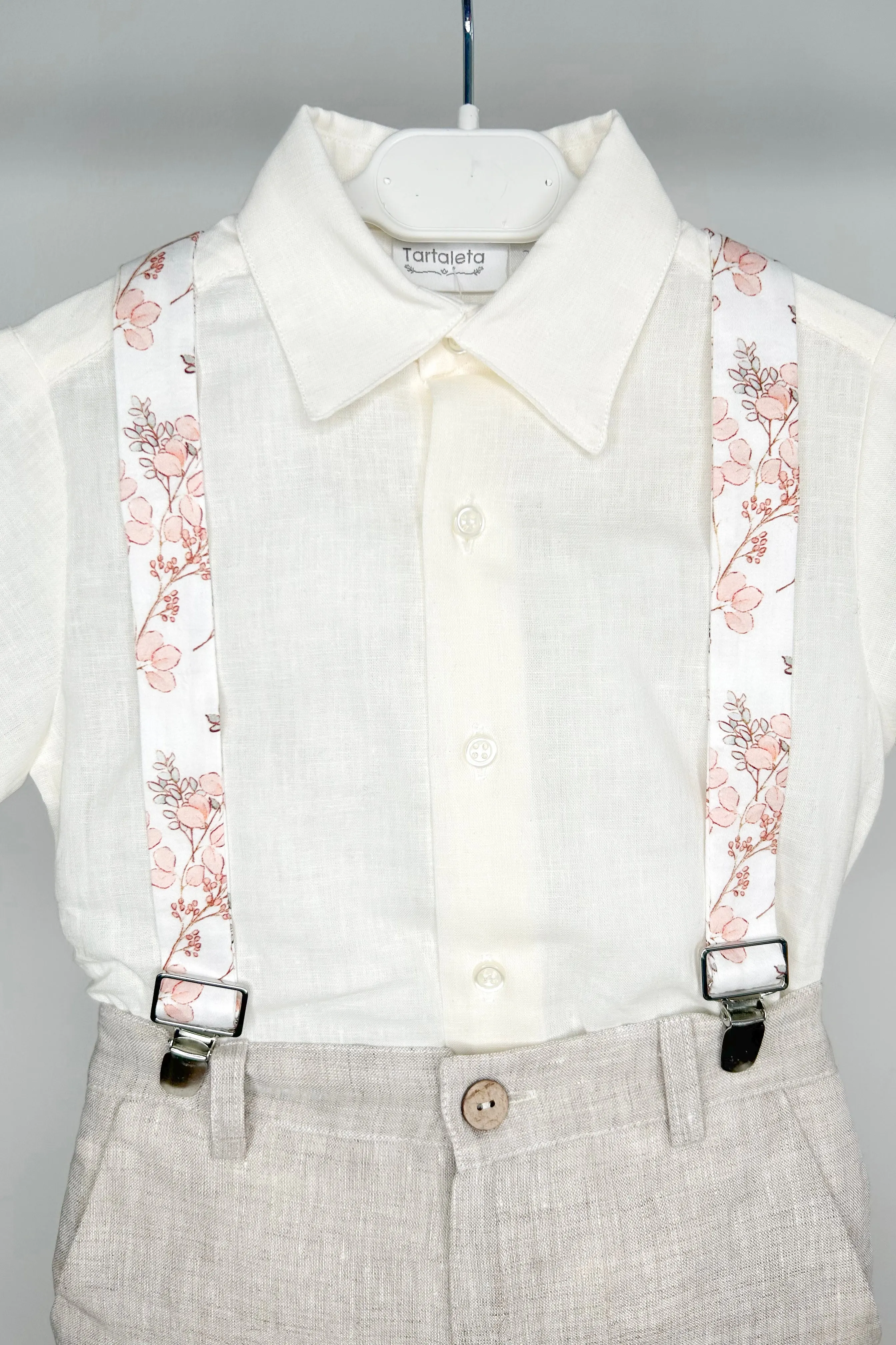 "Hudson" Shirt, Beige Shorts & Floral Braces