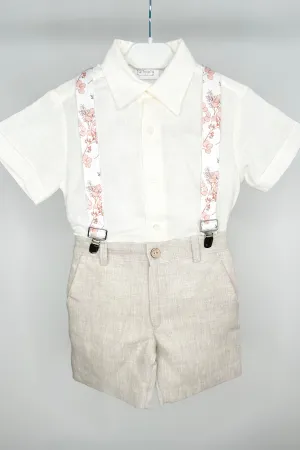 "Hudson" Shirt, Beige Shorts & Floral Braces