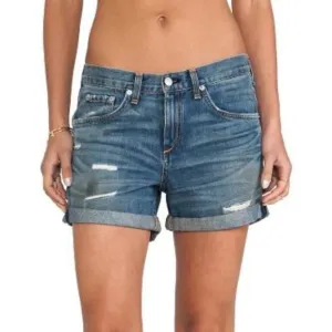 rag &amp; bone Women's Denim Boyfriend Shorts Size 24 Trestles Destroyed Cuffed Boho