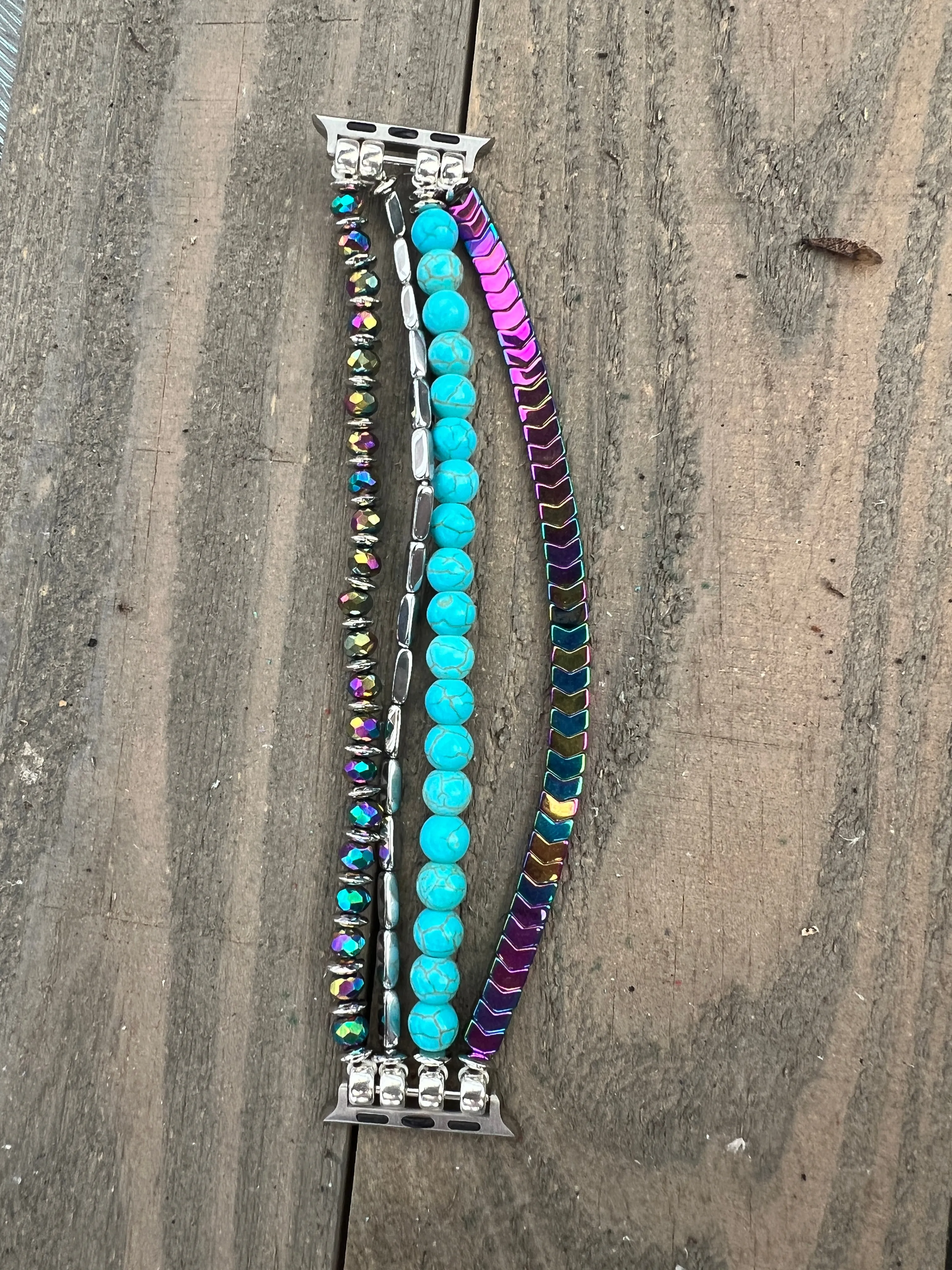 Rainbow Hematite Beaded Stretch Smart Watch Band