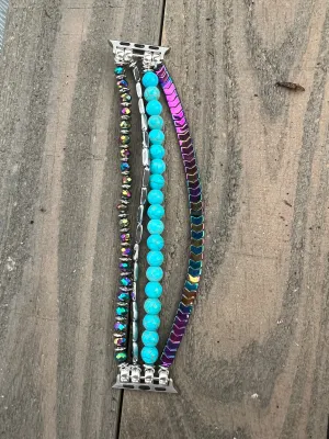 Rainbow Hematite Beaded Stretch Smart Watch Band