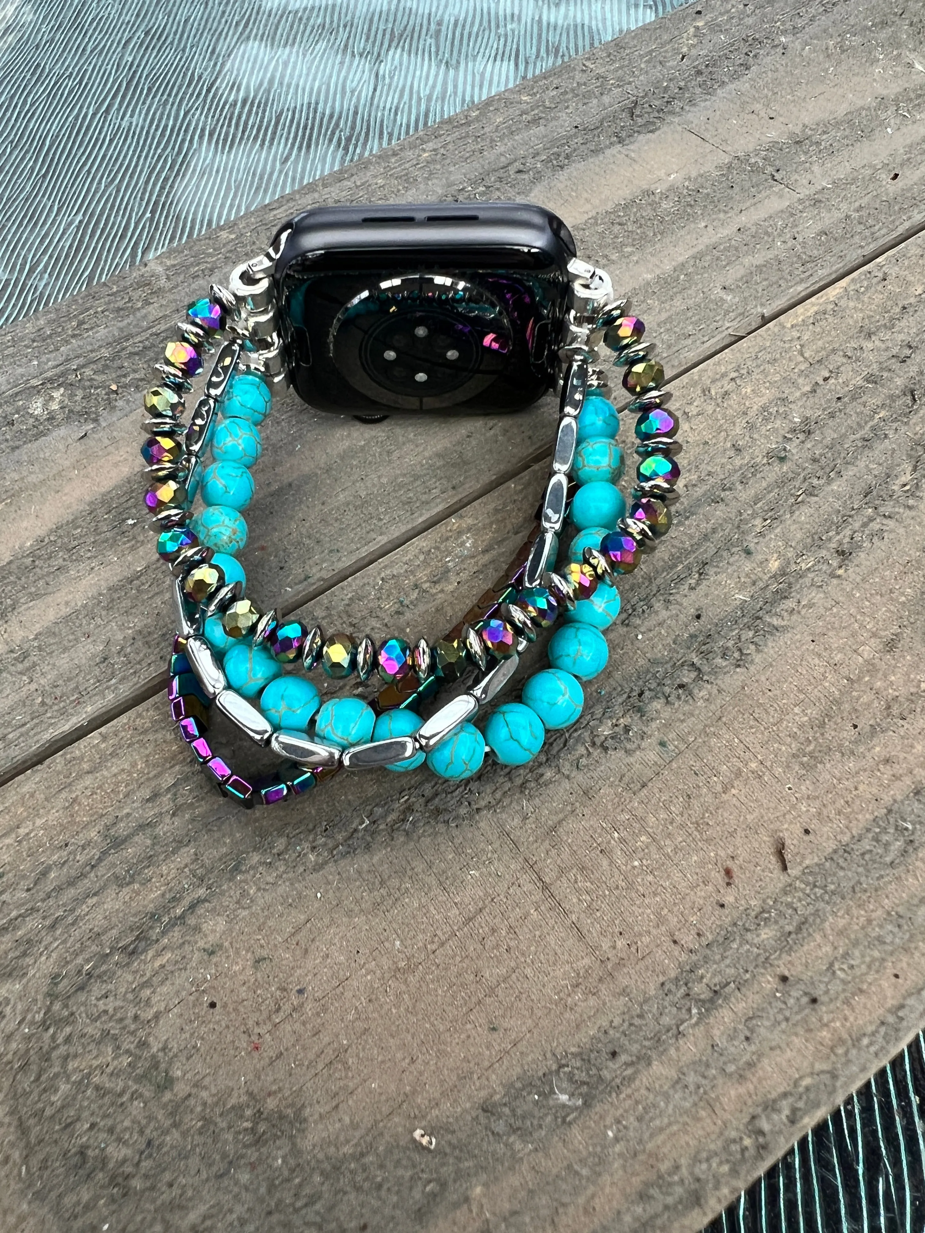 Rainbow Hematite Beaded Stretch Smart Watch Band