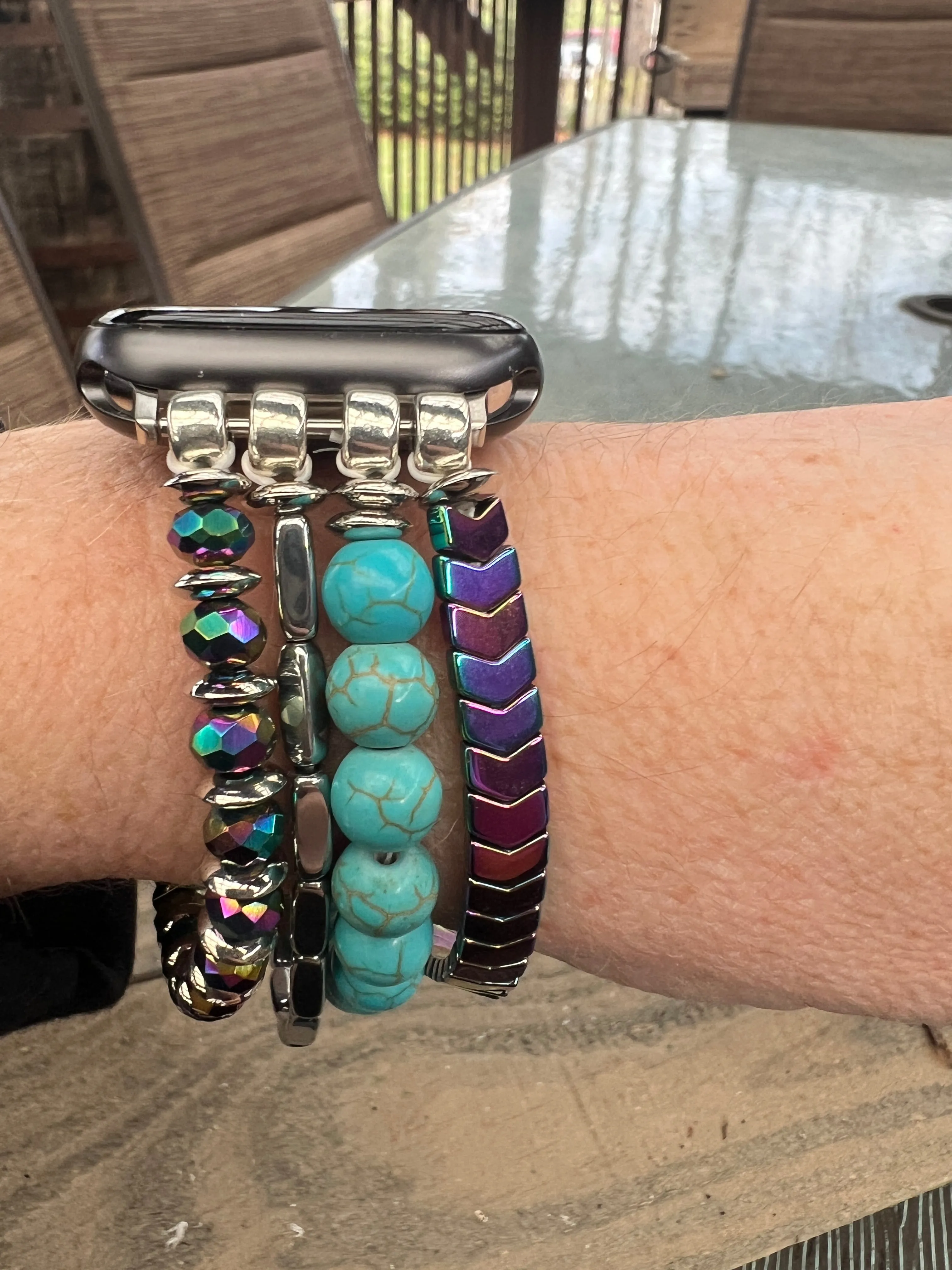 Rainbow Hematite Beaded Stretch Smart Watch Band