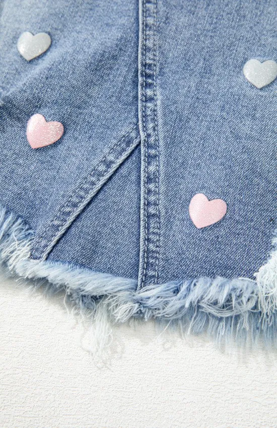 Raw Hem Heart Denim Skirt