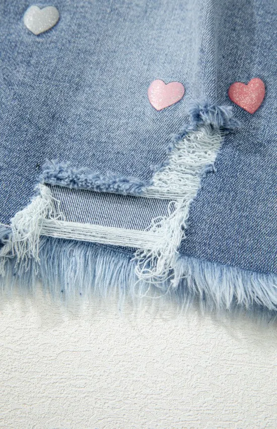Raw Hem Heart Denim Skirt