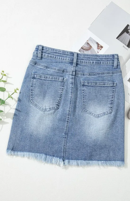 Raw Hem Heart Denim Skirt
