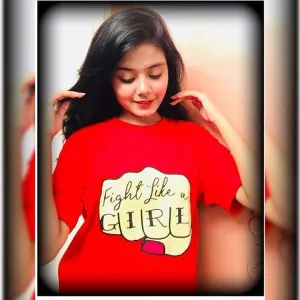Red Fight Like A Girl Cotton Printed T-shirt For Womens