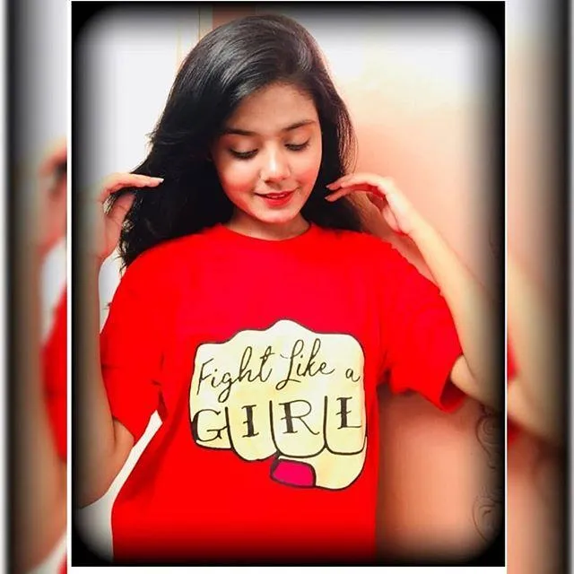 Red Fight Like A Girl Cotton Printed T-shirt For Womens