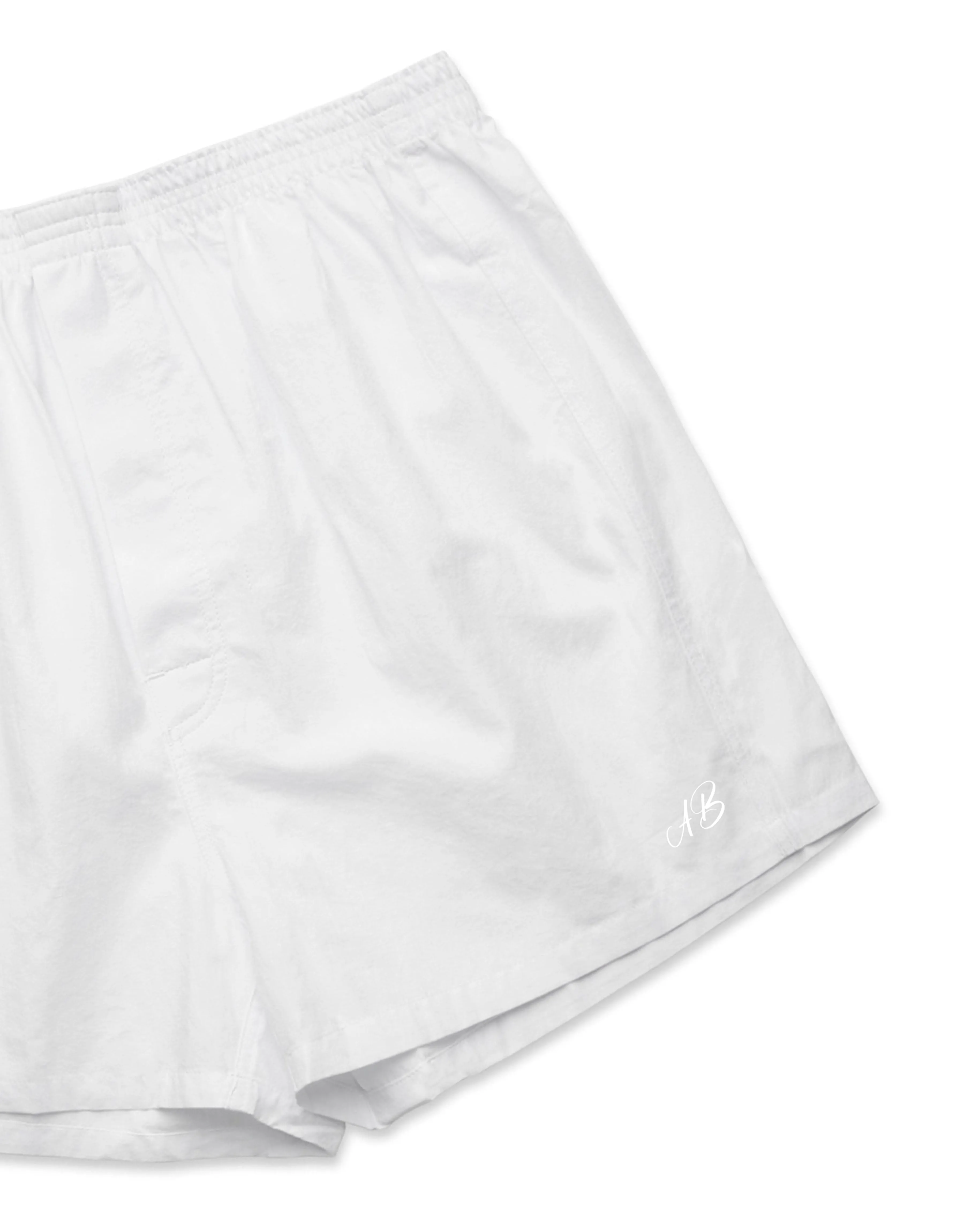 Relaxed Fit Woven Cotton Boxer Shorts - White