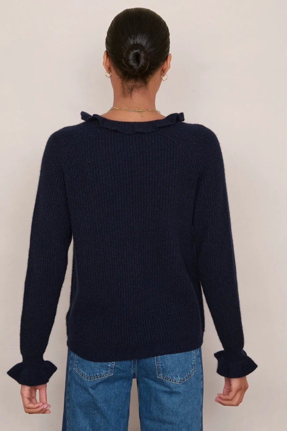 Renee Cashmere Ruffle Neck Jumper - Midnight Sparkle