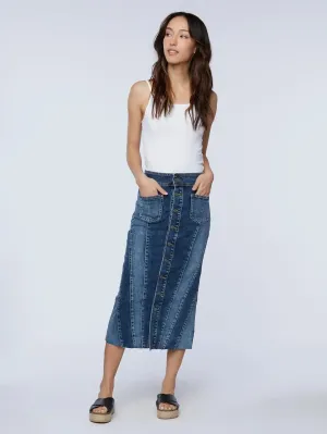 Retro Button Front Denim Maxi Skirt
