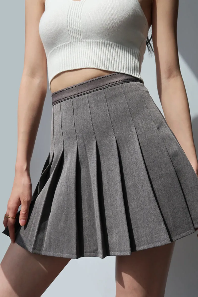 retro high waist Pleated thin A-line skirt