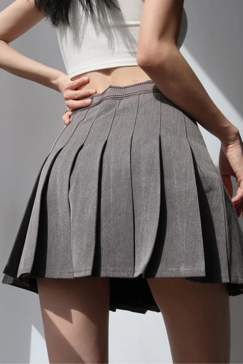 retro high waist Pleated thin A-line skirt